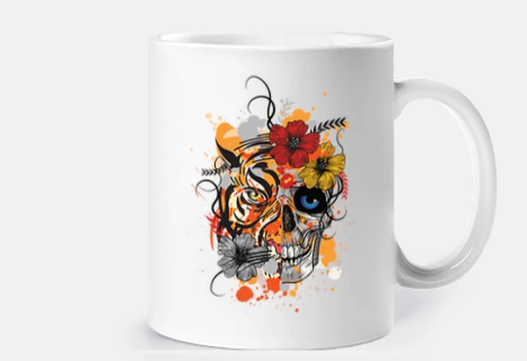 Mug tigre tête mort jour des morts , tasse , personnalisable , sucre 