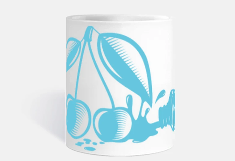 Taza Tinta derramada forma Cerezas en Azul