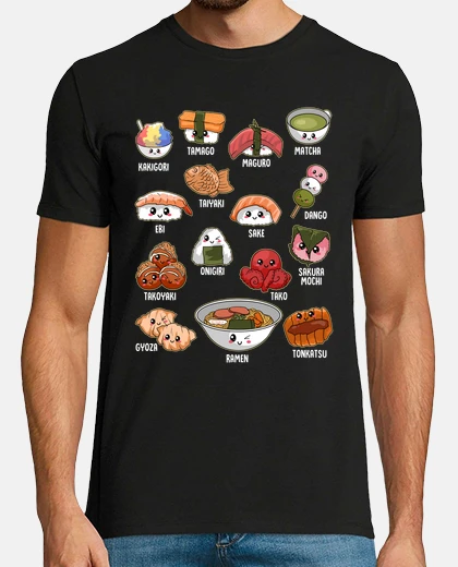 Camiseta Tipos Comida Japonesa Sushi Pescado Ramen Kawaii Chef Japonés