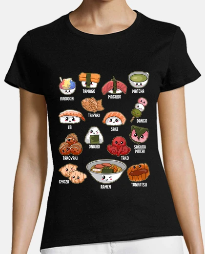 Camiseta Tipos Comida Japonesa Sushi Pescado Ramen Kawaii Chef Japonés