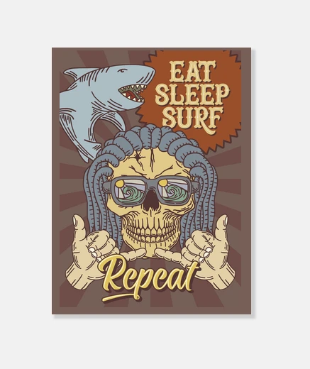 Tableau toile été plage surf californie eat sommeil surf répéter soleil été plage surfeur