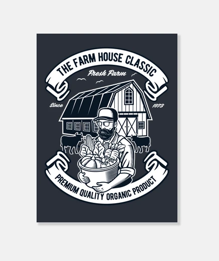 Tableau toile ferme agriculture agriculteur champ ferme rétro 1973
