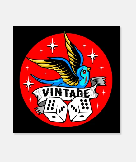 Tableau toile hirondelle dés vintage tatouage de style rockabilly