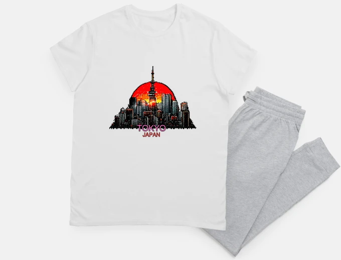 Pajama Tokyo cityscape retro pixel art