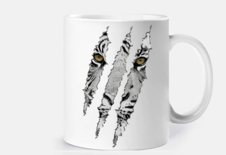 Cup torn scratch tiger face head face
