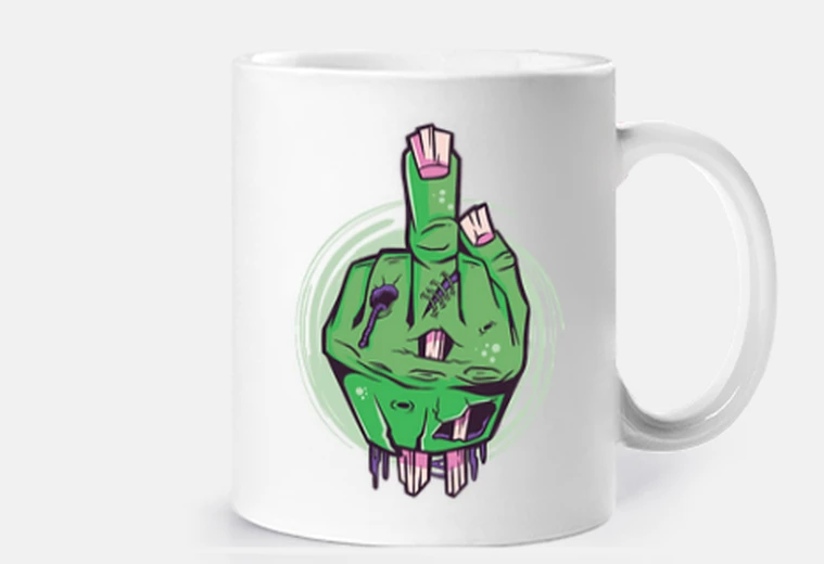 Cup torn zombie hand, index finger, gothic fashion, cup, breakfast, customizable,