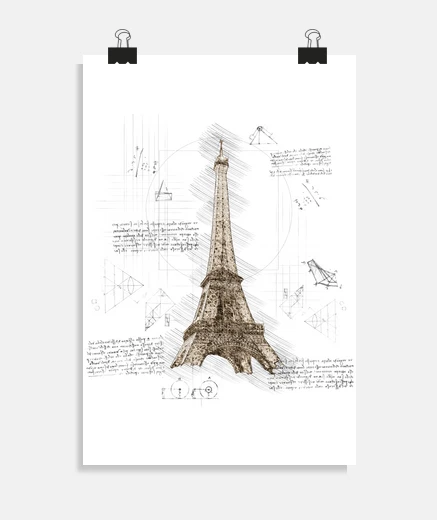 Póster torre eiffel planos de construccion de vinci cartel estudiante de cargos