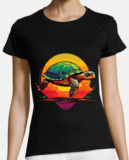 Tee-shirt tortue de mer minimaliste, simple, coloré, plein de vie, coucher de soleil sur la plage