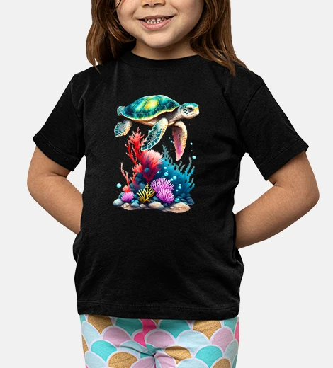 Ropa tortuga sobre los corales enamorada