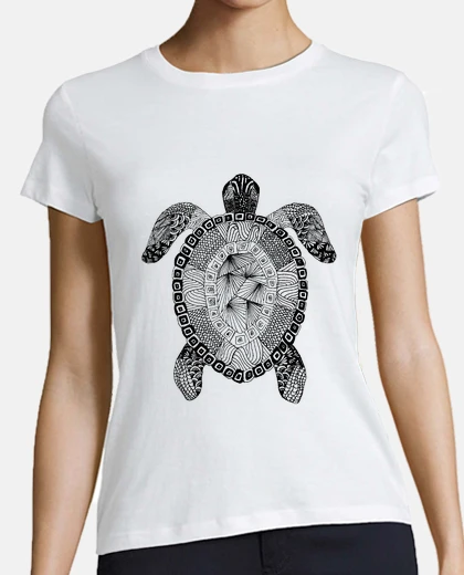 Playera tortuga Zentangle Mujer, manga corta, blanca, calidad premium
