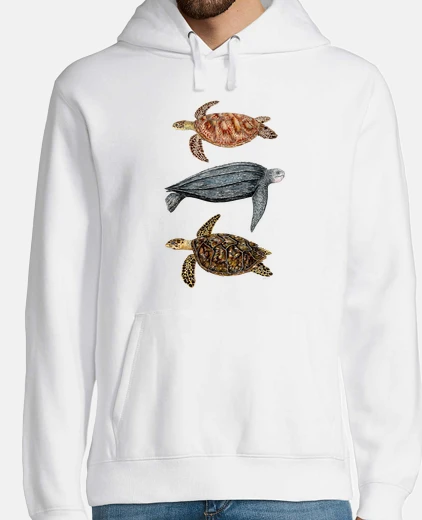 Sudadera Tortugas marinas tortuga verde, laúd y carey Hombre, jersey con capucha, blanco