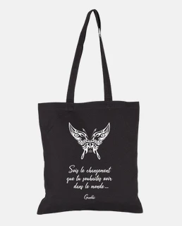 Totebag Sois le Changement - Papillon Tribal Blanc