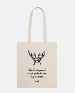 Totebag Sois le Changement - Papillon Tribal Noir