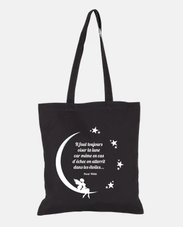 Totebag Viser la Lune - Fée et Etoiles - Blanc