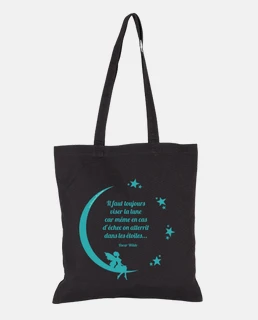 Totebag Viser la Lune - Fée et Etoiles - Bleu Vert