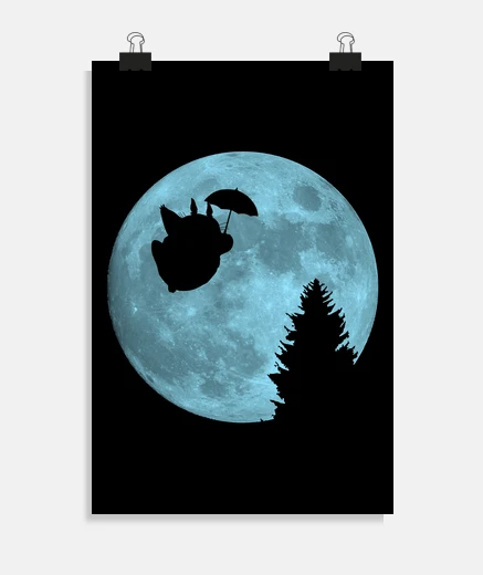 Poster totoro flying under the moon