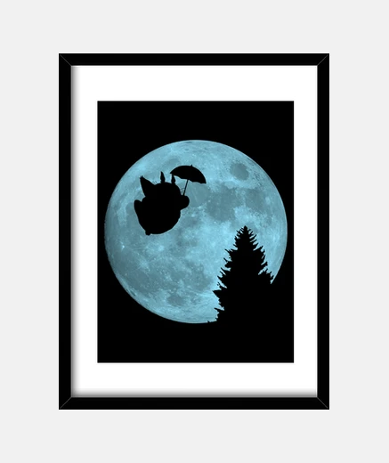 Cuadro Totoro volando bajo la luna