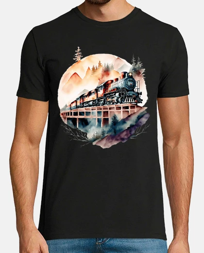 Tee-shirt train ancien vielle locomotive gare musée ferroviaire montagne 