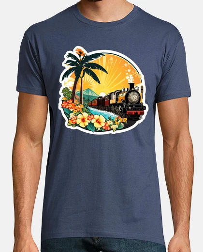 Tee-shirt train vintage au coucher du soleil avec