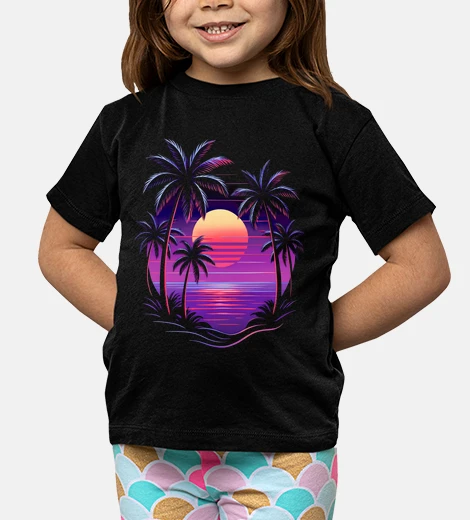 Abbigliamento tramonto palme cyberpunk spiaggia