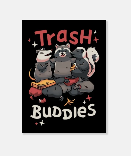 Lienzo Trash Buddies Mapache Animales Amigos