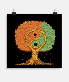 tree of life, ying yang, zen yoga poster,