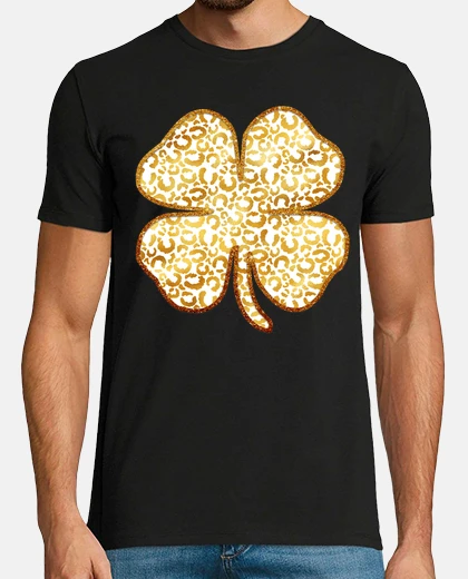 Tee-shirt trefle quatre feuilles or léopard