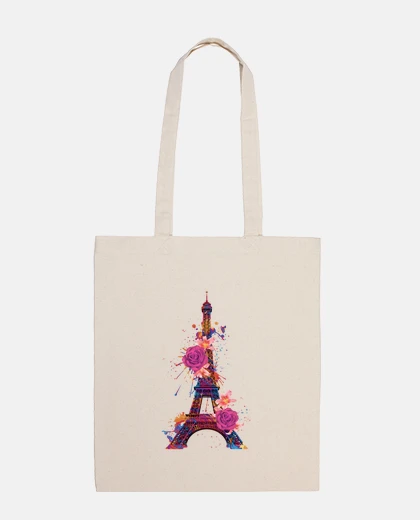 Bag trendy women&#39;s handbag, tote bag, paris eiffel tower in flowers, collector artist design.