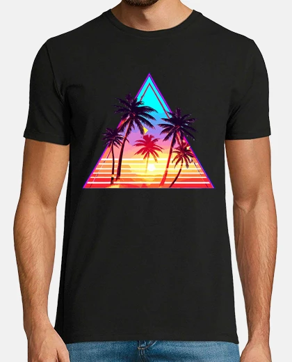Tee-shirt triangle de plage de palmiers vaporwave