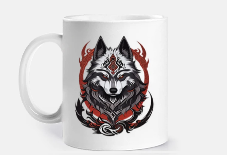 Cup Tribal Wolf Illustration