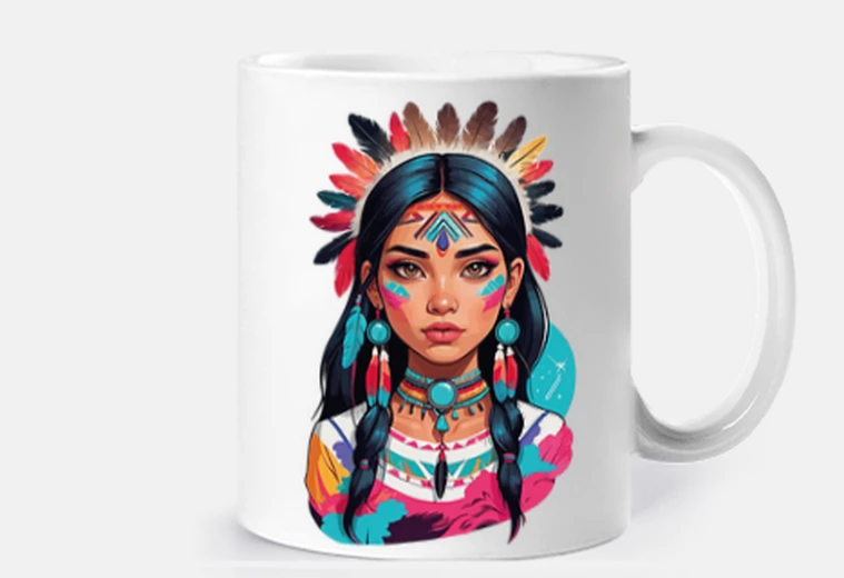 Tazza tribù indiana molto bella con piume bellezza tazza colazione croissant tè latte infuso grazia ragazz