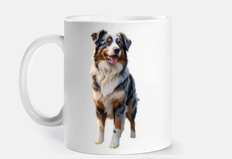 Cup tricolor australian shepherd dog dog cup coffee tea to personalize croissants infusion herbal tea