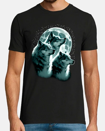 Camiseta Trio De Lobos Y Luna Llena Noche Naturaleza Hipster