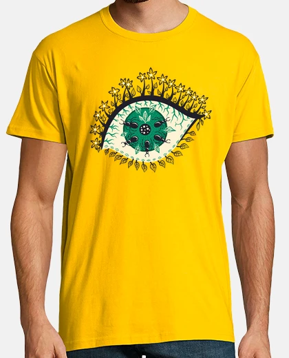 T-shirt trippy eye with leaves and bugs