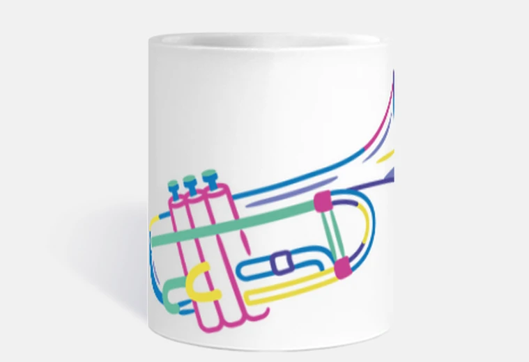 Taza trompeta jazz fusión cabaret fluo neón taza café infusión de té té de hierbas croissants leche cacao