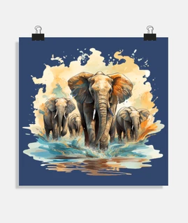 troupeau d éléphants marchent eau à recentrer sur le site poster 