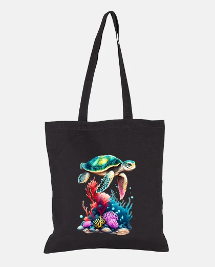 Bag turtle above corals tote bag