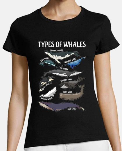 Tee-shirt types de baleines poissons animaux mer océan amoureux des baleines en anglais
