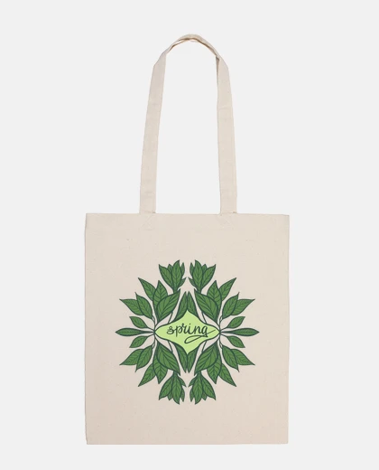 Sac typographie printanière feuilles vertes
