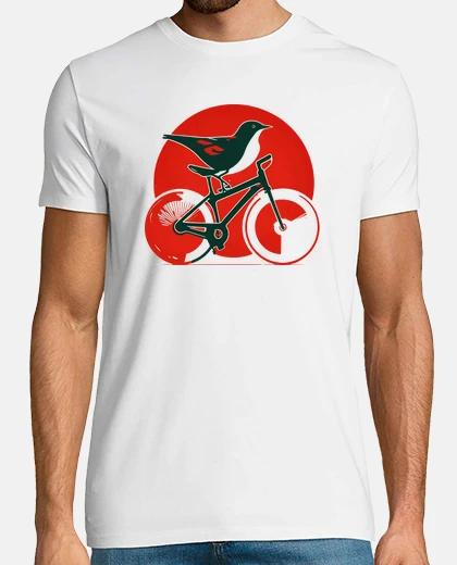 T-shirt uccello su una bicicletta da città