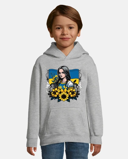 Kids Ukrainian woman with sunflowers