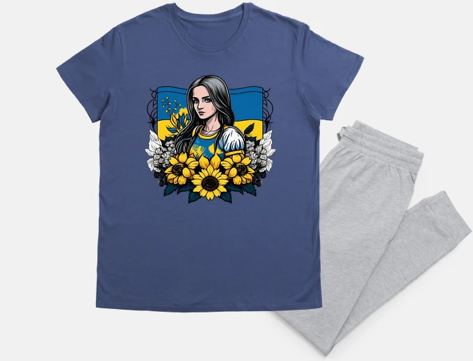 Pyjama Ukrainian woman with sunflowers