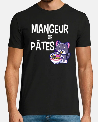 T-shirt umorismo per gatti mangiatore di pasta