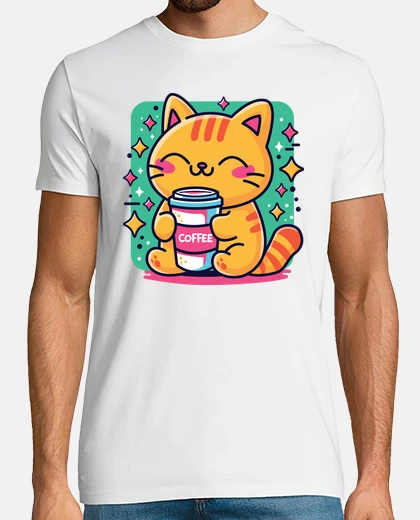Camiseta un buen día comienza con café y gatos