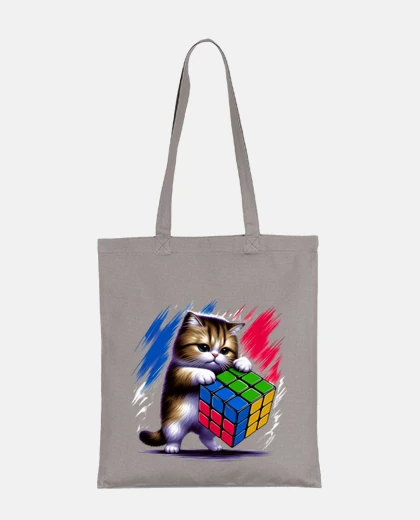 Borsa un gattino troppo carino gioca al cubo di rubik, borsa a mano con bandiera francese