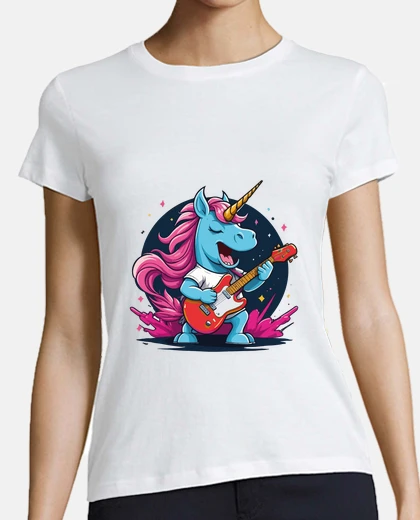 Camiseta unicornio tocando la guitarra rock pop
