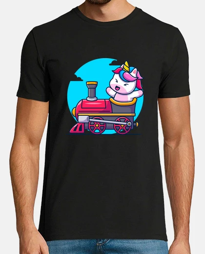 T-shirt unicorno in una locomotiva