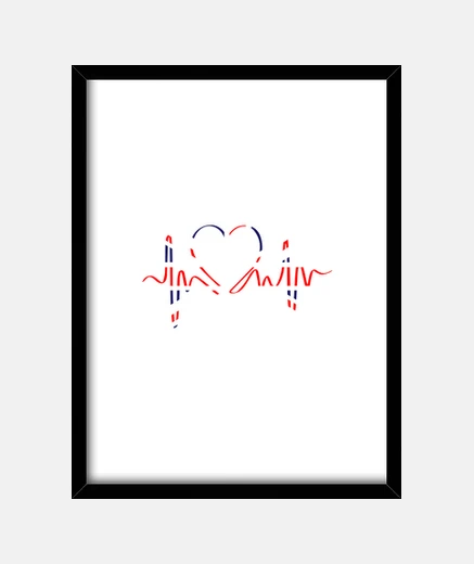 Framed Union Jack Heartbeat  UK Flag  Heart