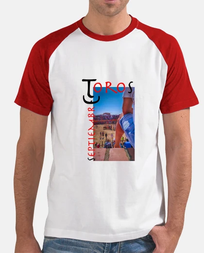 T-shirt Uomo, stile baseball, bianca e rossa