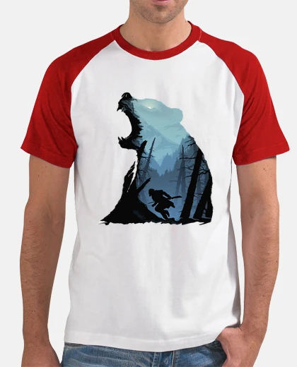 T-shirt Uomo, stile baseball, bianca e rossa